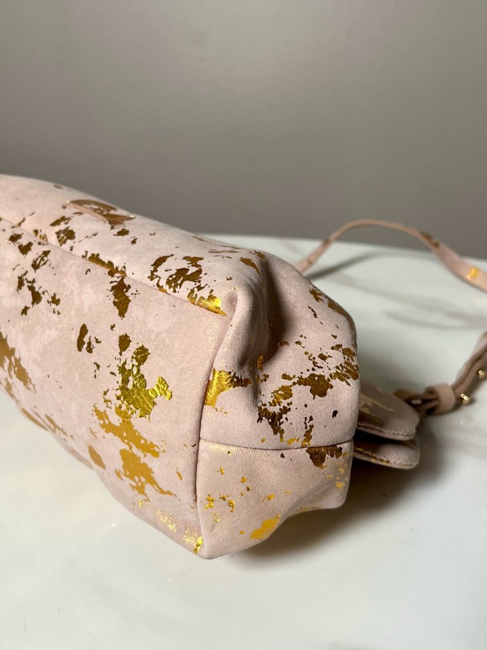 Vince Camuto Amari Taupe Gold Leather Clutch Shoulder Bag NWT - Picture 9 of 12